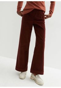 bonprix - Szerokie spodnie sztruksowe ze stretchem, high waist. Stan: podwyższony. Kolor: brązowy. Materiał: sztruks #1