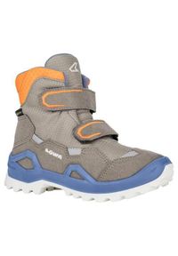 Buty trekkingowe dla dzieci Lowa Milo Evo Mid Gtx. Zapięcie: rzepy. Kolor: brązowy, wielokolorowy. Materiał: guma, syntetyk, tkanina, materiał. Szerokość cholewki: normalna