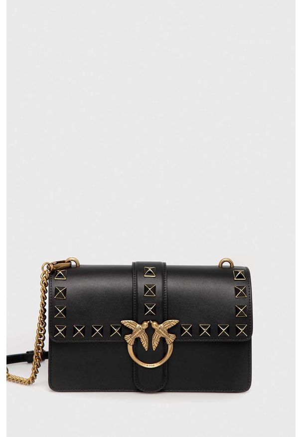 Pinko torebka skórzana kolor czarny. Kolor: czarny. Materiał: skórzane. Rodzaj torebki: na ramię