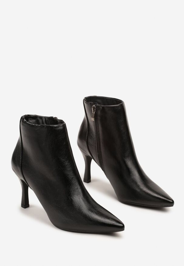 Born2be - Czarne Eleganckie Botki na Szpilce z Noskiem w Szpic Falmira. Okazja: na co dzień. Kolor: czarny. Materiał: jeans. Obcas: na szpilce. Styl: elegancki. Wysokość obcasa: średni