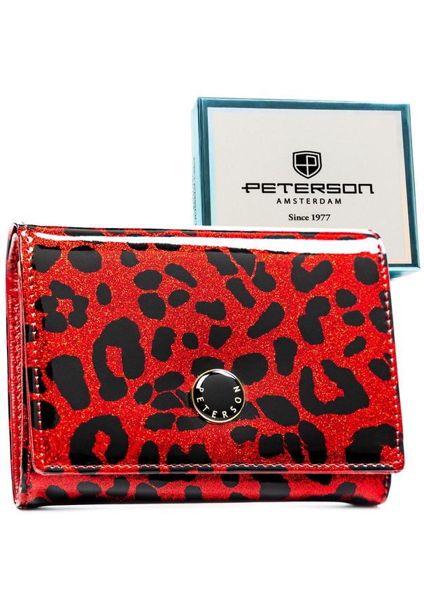Czerwony portfel damski ze skóry ekologicznej i naturalnej w cętki - Peterson. Kolor: czerwony. Materiał: skóra ekologiczna