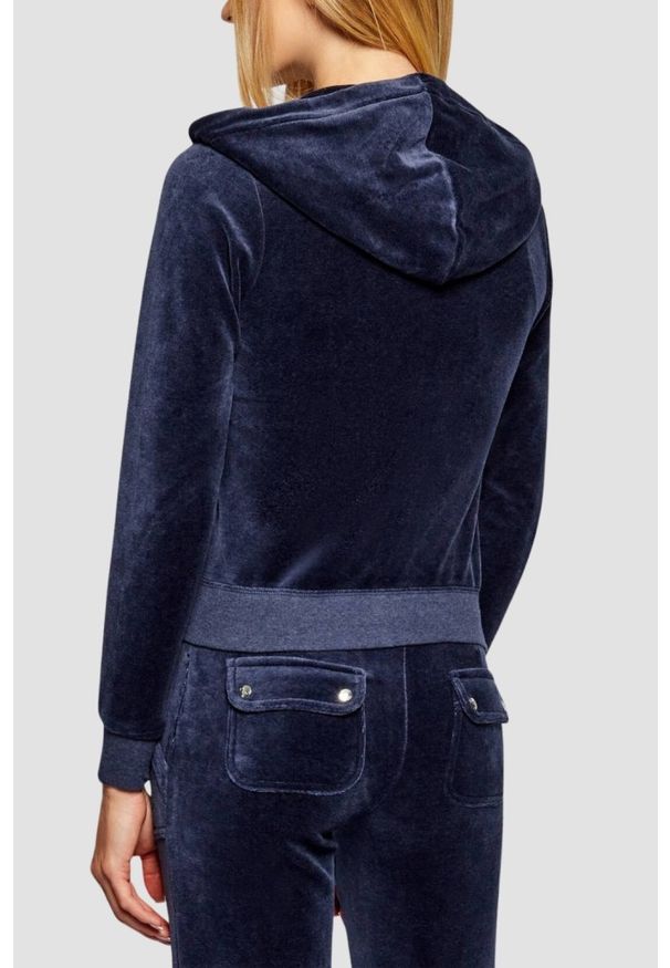 Juicy Couture - JUICY COUTURE Granatowa bluza damska Robertson Hoodie, Rozmiar L. Okazja: na co dzień. Kolor: niebieski. Materiał: materiał. Styl: casual, klasyczny