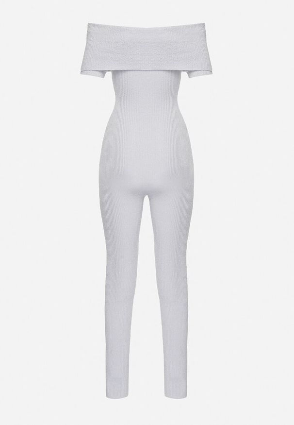 Born2be - Szary Elastyczny Kombinezon Dopasowany z Hiszpańskim Dekoltem Necta. Okazja: na imprezę. Kolor: szary