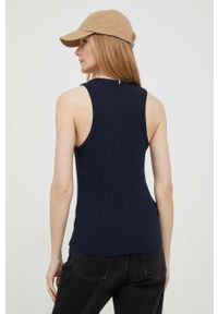 TOMMY HILFIGER - Tommy Hilfiger top damski kolor granatowy. Kolor: niebieski. Materiał: włókno, dzianina. Długość rękawa: na ramiączkach. Wzór: gładki #3