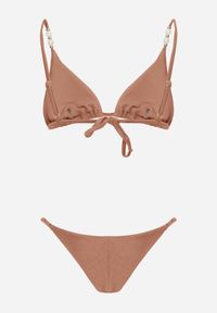 Born2be - Brązowe Bikini Wiązany Biustonosz z Koralikami i Majtki Figi Aglasia. Kolekcja: plus size. Kolor: brązowy. Materiał: len. Wzór: aplikacja #3