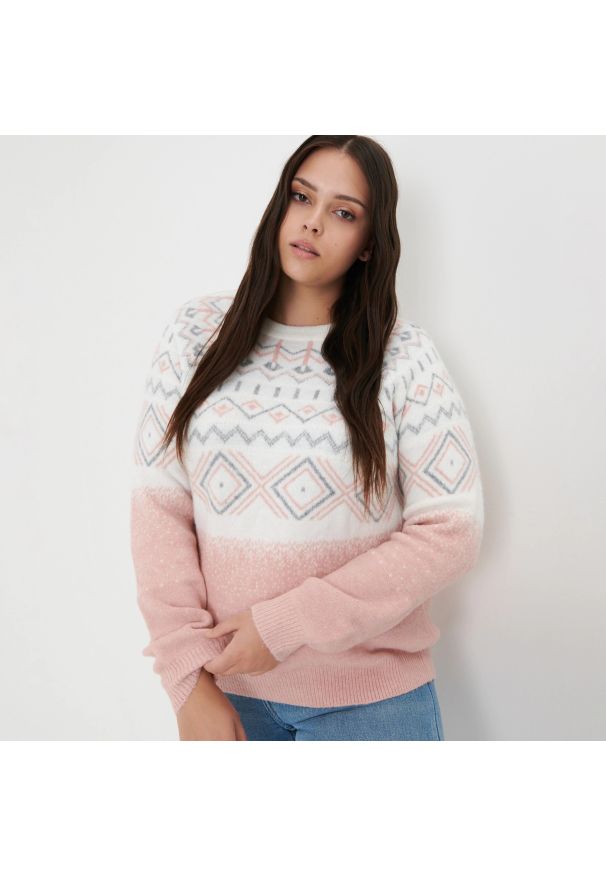 Sinsay - Sweter ze wzorem - Różowy. Kolor: różowy