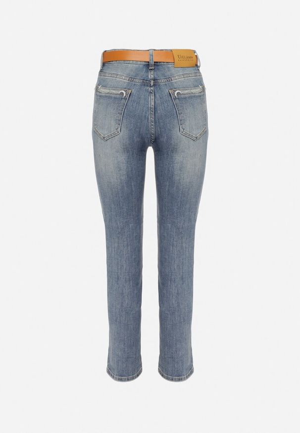 Born2be - Niebieskie Jeansy o Prostym Kroju z Ozdobnym Paskiem Delissea. Okazja: na co dzień. Kolor: niebieski. Styl: elegancki, casual