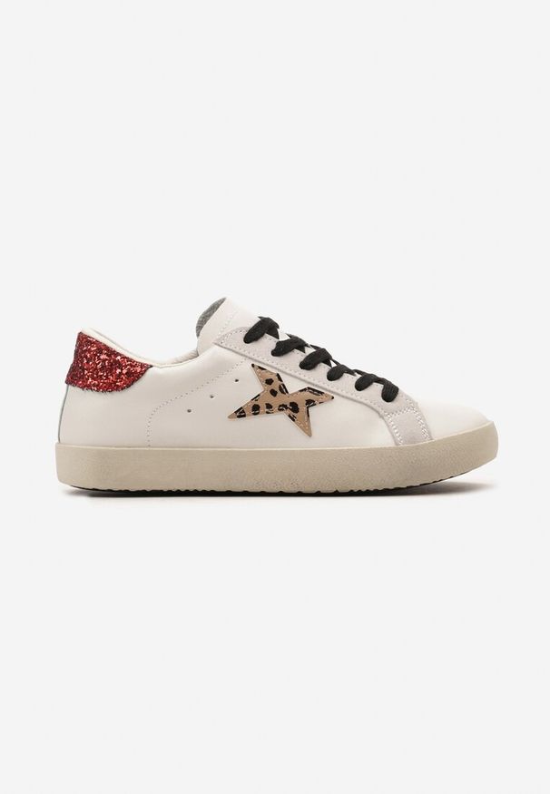 Renee - Beżowe Sneakersy ze Sznurowaniem Naszywką Gwiazdki i Brokatem Querena. Kolor: beżowy. Wzór: aplikacja