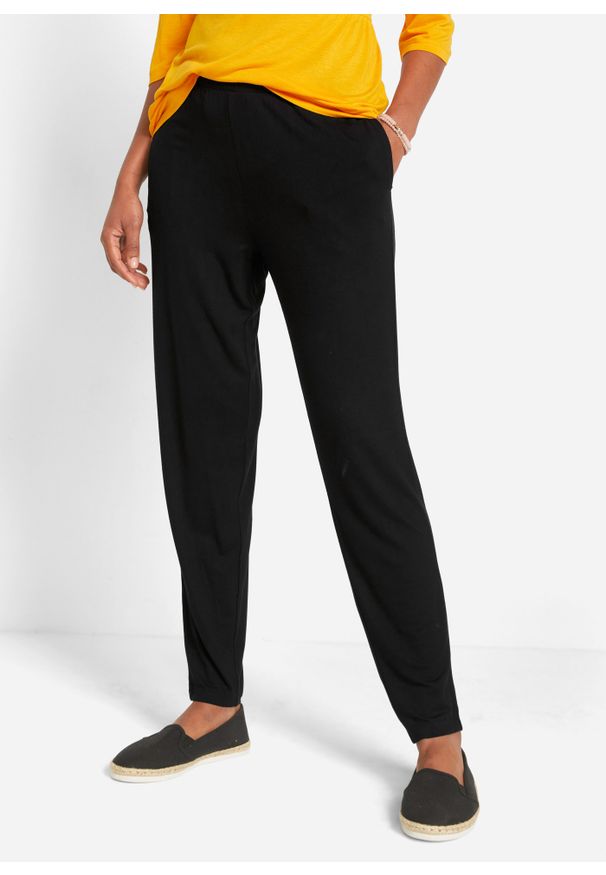 bonprix - Lekkie spodnie high-waist z wygodnym paskiem w talii, ze zrównoważonej wiskozy (2 szt.). Stan: podwyższony. Kolor: czarny. Materiał: wiskoza