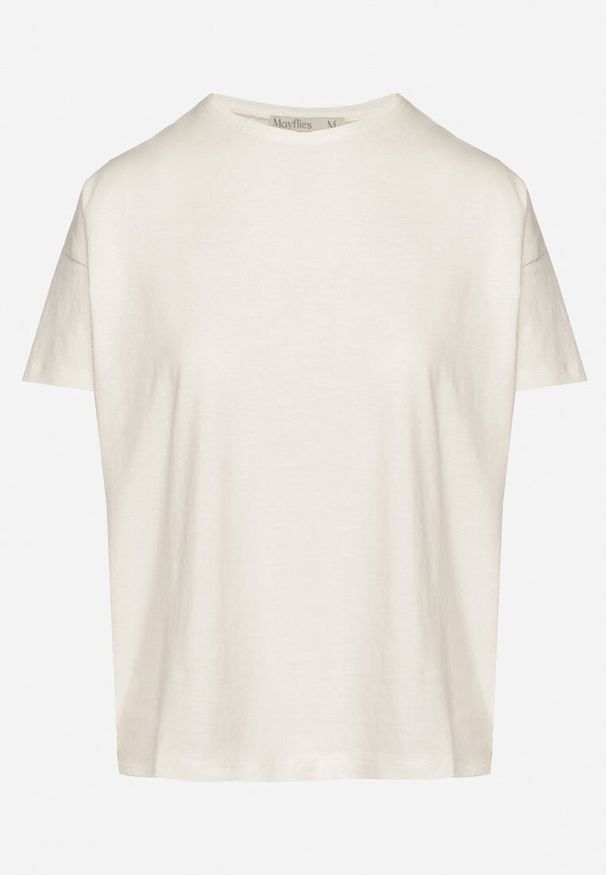 Born2be - Beżowy Klasyczny T-shirt Oversize z Bawełny Zivassa. Okazja: na co dzień. Kolor: beżowy. Materiał: bawełna. Styl: klasyczny