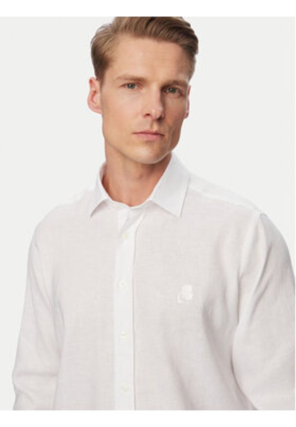 Karl Lagerfeld - KARL LAGERFELD Koszula 605084 562791 Biały Regular Fit. Typ kołnierza: dekolt w karo. Kolor: biały. Materiał: len
