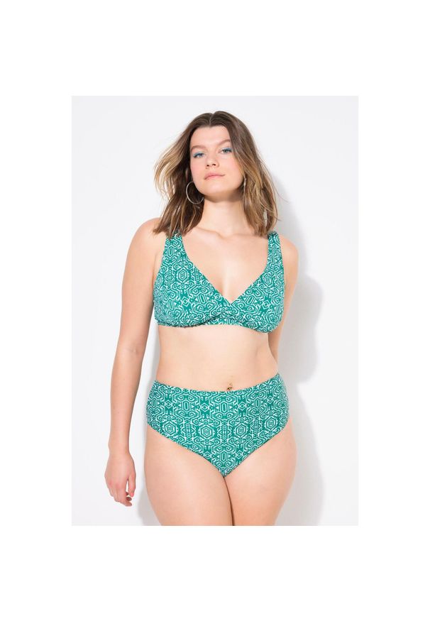 ULLA POPKEN - Damskie Figi od bikini figi wysoki stan nadruk ikatowy. Stan: podwyższony. Kolekcja: plus size. Kolor: zielony. Materiał: poliester, poliamid, materiał, elastan. Wzór: nadruk