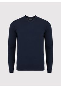 Pako Lorente - PAKO LORENTE – Granatowy męski sweter w serek. Typ kołnierza: dekolt w serek. Kolor: czerwony, niebieski. Materiał: wełna. Sezon: jesień