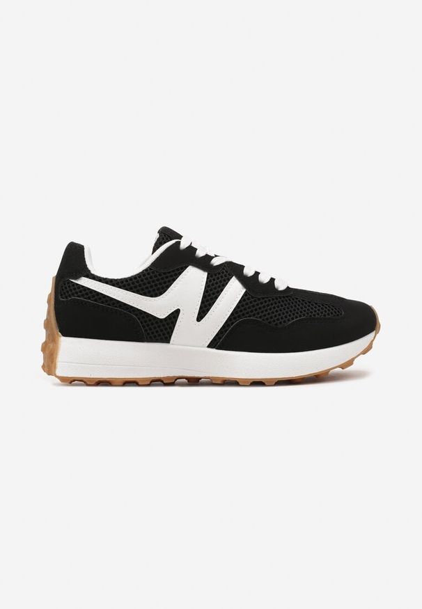 Born2be - Czarne Sneakersy z Geometrycznym Motywem Avelretis. Okazja: na co dzień. Zapięcie: sznurówki. Kolor: czarny. Materiał: jeans. Wzór: geometria. Obcas: na płaskiej podeszwie