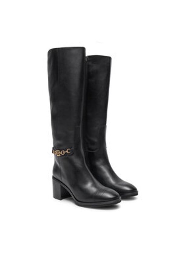 TOMMY HILFIGER - Tommy Hilfiger Kozaki Th Chain Leather Long Boot FW0FW08182 Czarny. Kolor: czarny. Materiał: skóra