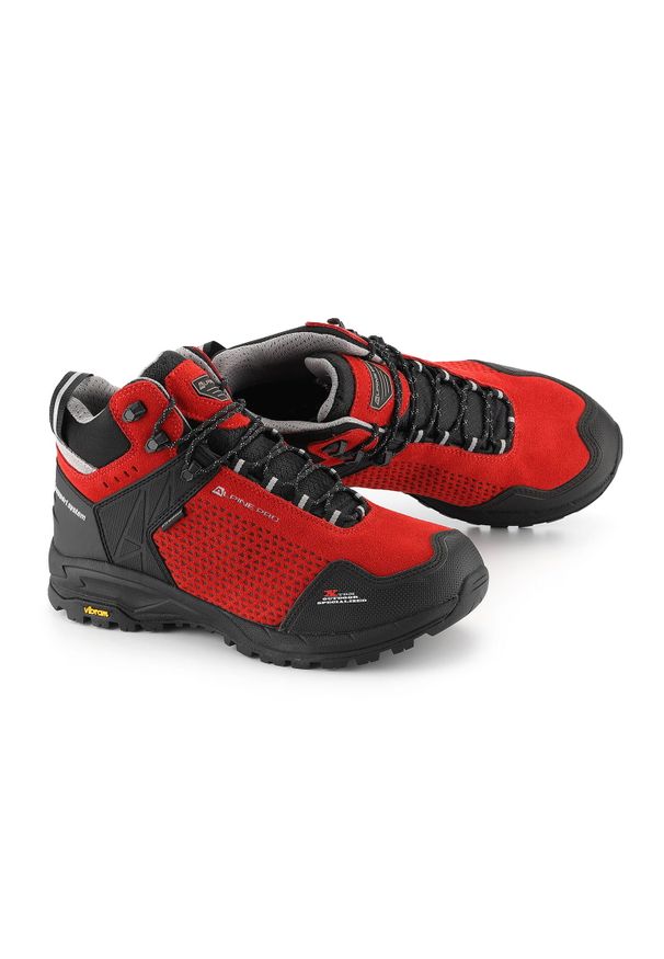 ALPINE PRO - Buty trekkingowe skórzane unisex Alpine Pro Angoon Vibram. Wysokość cholewki: za kostkę. Kolor: czerwony. Materiał: skóra. Styl: sportowy. Sport: turystyka piesza