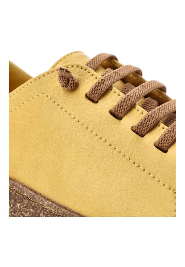 Półbuty damskie Ravini, ze skóry naturalnej licowej sznurowanie wygodna elastyczna podeszwa styl casual, żółte, 1301. Okazja: na co dzień. Zapięcie: sznurówki. Kolor: żółty. Materiał: skóra. Szerokość cholewki: normalna. Wzór: gładki. Styl: casual