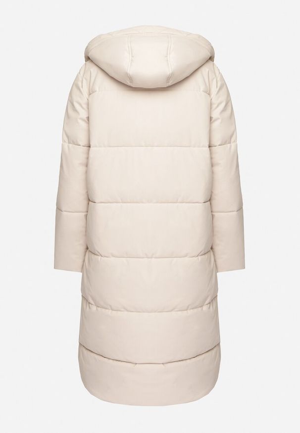 Born2be - Jasnobeżowa Długa Kurtka Pikowana z Odpinanym Kapturem i Kieszeniami Etarose. Okazja: na spacer, na co dzień. Kolor: beżowy. Materiał: jeans. Długość: długie. Styl: casual, elegancki