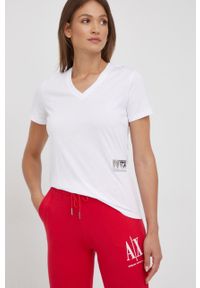 Armani Exchange t-shirt bawełniany kolor biały. Kolor: biały. Materiał: bawełna. Wzór: aplikacja #3