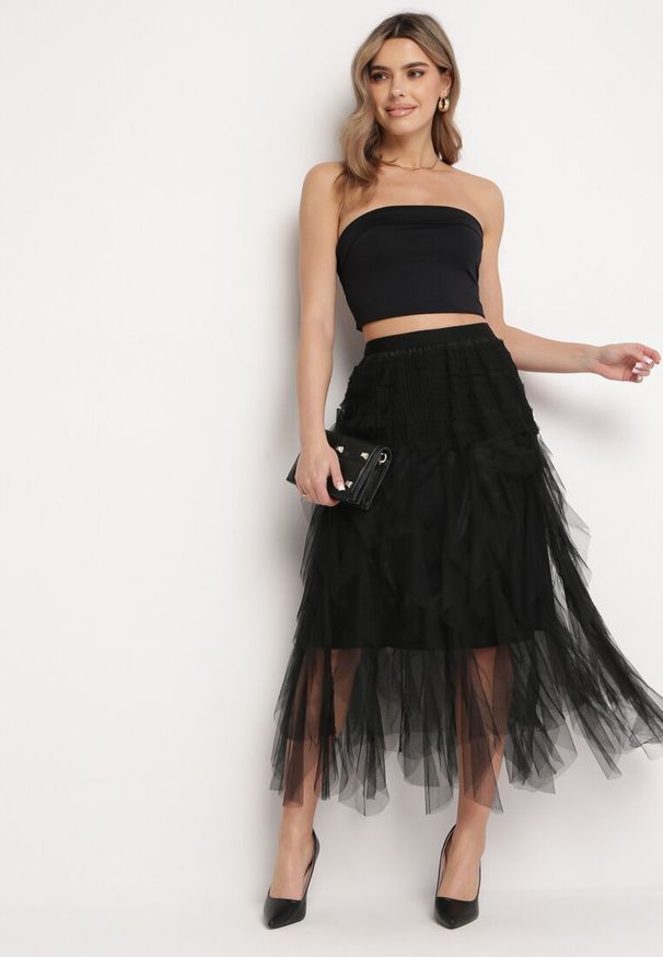 Born2be - Czarna Spódnica Tiulowa z Gumką w Pasie Eviune. Kolor: czarny. Materiał: tiul. Styl: elegancki