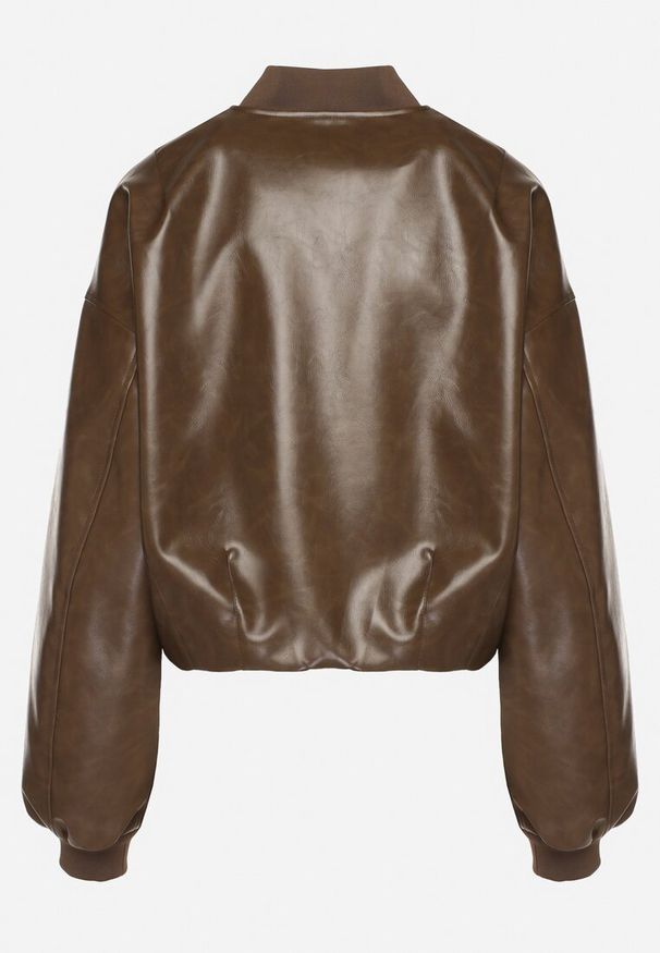 Born2be - Brązowa Kurtka z Wiskozą w Stylu Bomberki z Ekoskóry Nanisiela. Okazja: na co dzień. Kolor: brązowy. Materiał: wiskoza. Styl: casual