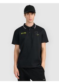 4f - 4F Koszulka polo regular męska 4F x Robert Lewandowski - czarna S. Okazja: na co dzień. Typ kołnierza: polo. Kolor: czarny. Materiał: bawełna, materiał. Styl: casual, klasyczny, sportowy #1