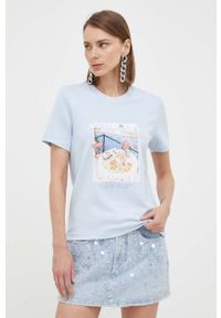 Miss Sixty t-shirt damski kolor niebieski. Kolor: niebieski. Długość rękawa: krótki rękaw. Długość: krótkie. Wzór: aplikacja. Styl: klasyczny #1