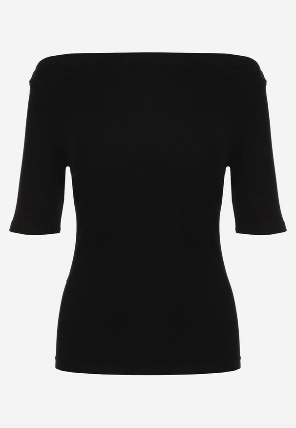 Renee - Czarny Dopasowany T-shirt z Wiskozy z Dekoltem w Łódkę Vivianna. Typ kołnierza: dekolt w łódkę. Kolor: czarny. Materiał: wiskoza
