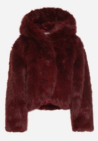 Born2be - Bordowa Futrzana Kurtka z Nieodpinanym Kapturem Zetena. Kolor: czerwony. Materiał: futro. Styl: elegancki, klasyczny #5