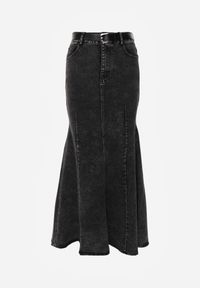 Renee - Czarna Spódnica Syrenka z Bawełny Jeansowa High Waist z Paskiem Appala. Okazja: na co dzień. Stan: podwyższony. Kolor: czarny. Materiał: bawełna, jeans. Styl: casual, elegancki #3