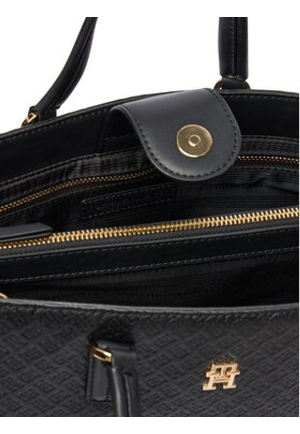 TOMMY HILFIGER - Tommy Hilfiger Torebka Th Daily Satchel Mono AW0AW18418 Czarny. Kolor: czarny. Materiał: skórzane