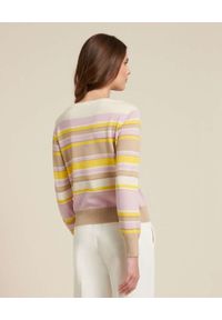 Luisa Spagnoli - LUISA SPAGNOLI - Beżowy sweter w paski Macchietta. Kolor: biały. Materiał: wełna, prążkowany. Długość rękawa: długi rękaw. Długość: długie. Wzór: paski