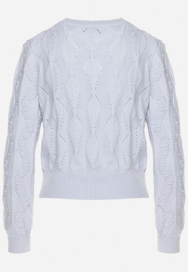 Born2be - Niebieski Sweter Ozdobiony Tłoczeniem i Kwiatkami Eretina. Okazja: na co dzień. Kolor: niebieski. Materiał: jeans. Wzór: aplikacja, kwiaty. Styl: casual