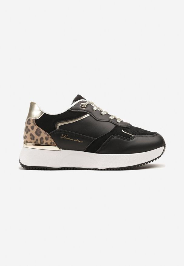 Born2be - Czarne Sneakersy Ozdobione Napisem i Panterką Wakkaria. Okazja: na co dzień. Zapięcie: sznurówki. Kolor: czarny. Wzór: napisy, aplikacja, motyw zwierzęcy