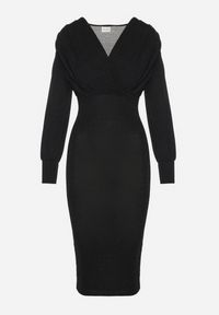 Born2be - Czarna Dopasowana Sukienka z Kopertowym Dekoltem i Bufiastymi Rękawami Ulonissa. Kolor: czarny. Materiał: tkanina. Typ sukienki: kopertowe. Styl: klasyczny #5