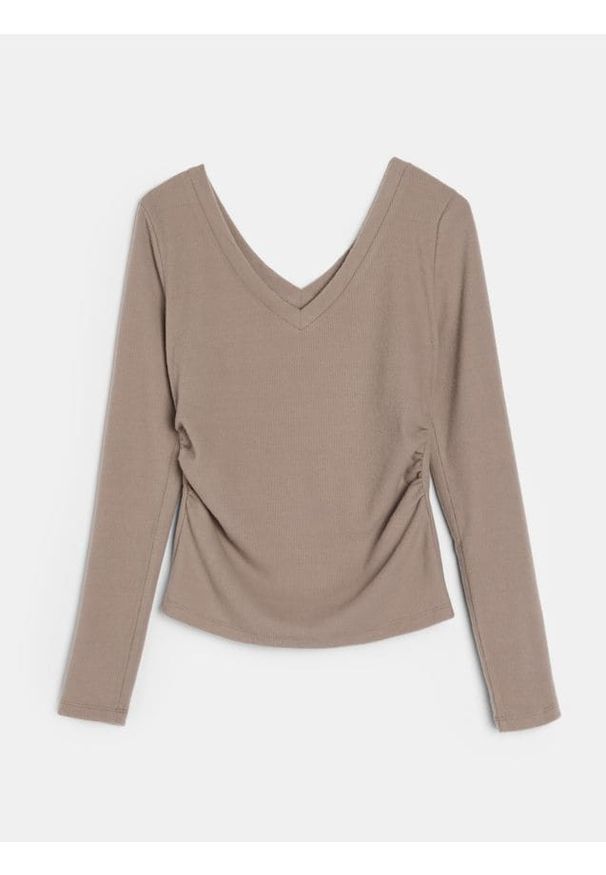 Sinsay - Bluzka z marszczeniami z domieszką wiskozy - brązowy. Kolor: brązowy. Materiał: wiskoza