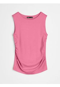 Sinsay - Bawełniana bluzka bez rękawów z ozdobnymi marszczeniami - różowy. Kolor: różowy. Materiał: bawełna. Długość rękawa: bez rękawów #1