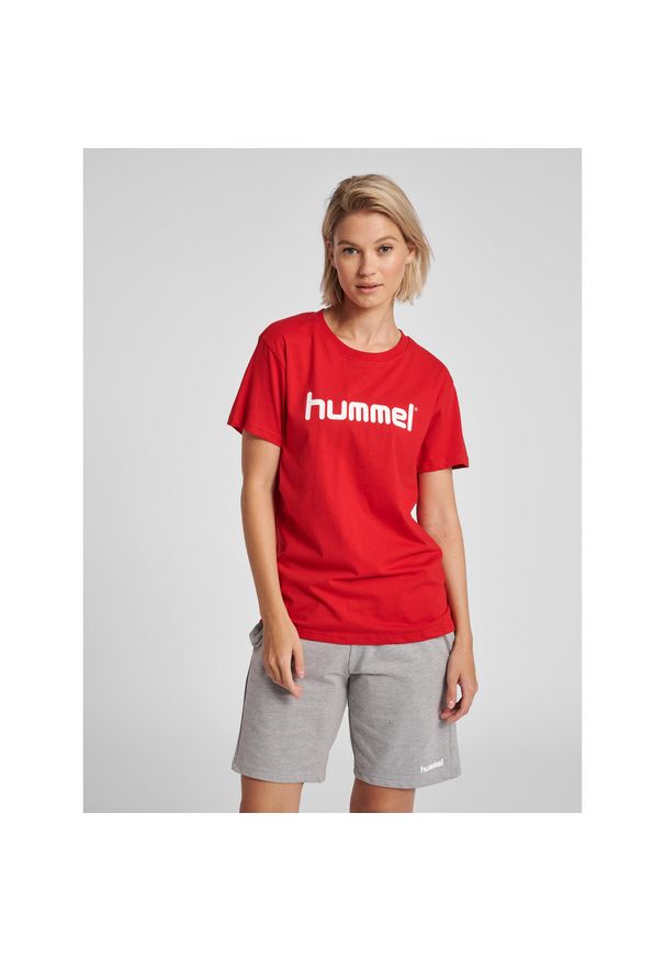 Koszulka sportowa z krótkim rękawem damska Hummel Cotton Logo. Kolor: czerwony, wielokolorowy, różowy. Długość rękawa: krótki rękaw. Długość: krótkie