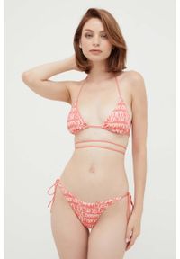 TOMMY HILFIGER - Tommy Hilfiger biustonosz kąpielowy kolor pomarańczowy lekko usztywniona miseczka. Kolor: pomarańczowy. Materiał: materiał #2