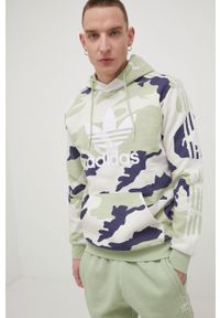 adidas Originals - Adidas Originals bluza męska kolor zielony z kapturem wzorzysta. Okazja: na co dzień. Typ kołnierza: kaptur. Kolor: zielony. Materiał: bawełna. Styl: casual