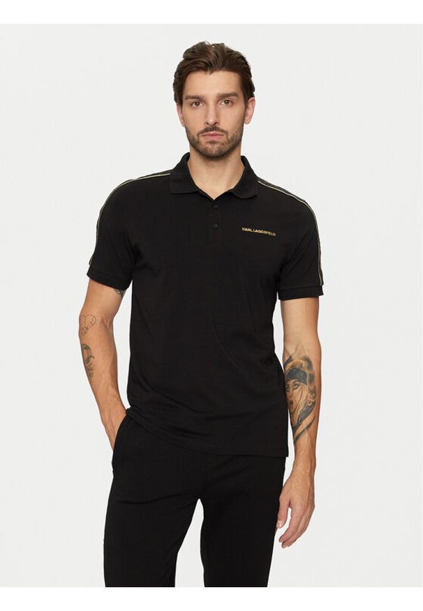 Karl Lagerfeld - KARL LAGERFELD Polo 745461 551235 Czarny Regular Fit. Typ kołnierza: polo. Kolor: czarny. Materiał: bawełna