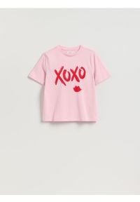 Reserved - T-shirt z nadrukiem - pastelowy róż. Kolor: różowy. Materiał: bawełna. Wzór: nadruk