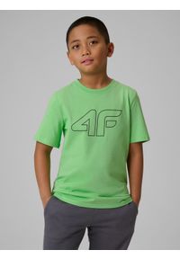 4f - 4F T-shirt regular z nadrukiem chłopięcy - zielony 128 (7-8 lat). Okazja: na co dzień, na uczelnię. Kolor: zielony. Materiał: bawełna, skóra, materiał. Wzór: nadruk. Sezon: lato. Styl: casual, klasyczny #1