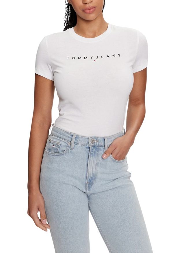 Tommy Jeans - TOMMY JEANS Biały t-shirt damski. Kolor: biały
