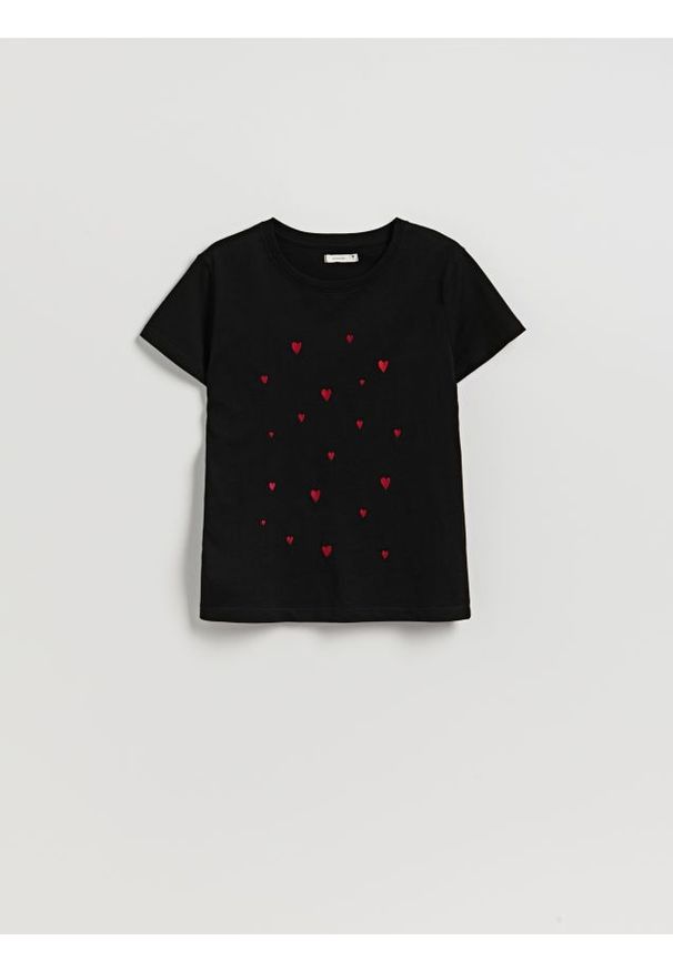 Reserved - T-shirt z drobnym haftem - czarny. Kolor: czarny. Materiał: bawełna, dzianina. Wzór: haft