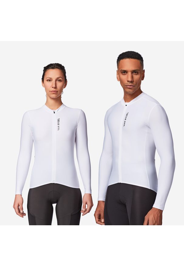 VAN RYSEL - Koszulka rowerowa szosowa Van Rysel Racer 2 długi rękaw. Kolor: wielokolorowy, biały, czarny. Materiał: poliester, materiał, elastan. Długość rękawa: długi rękaw. Długość: długie. Sport: kolarstwo