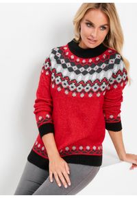 Sweter w norweski wzór bonprix czerwony. Kolor: czerwony. Materiał: poliester, elastan, materiał, akryl, włókno #7