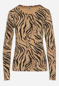 Born2be - Beżowo-Czarna Bawełniana Bluzka w Zebrę z Długim Rękawem Unora. Okazja: na spacer. Kolor: beżowy. Materiał: bawełna. Długość rękawa: długi rękaw. Długość: długie. Wzór: motyw zwierzęcy. Styl: klasyczny #5