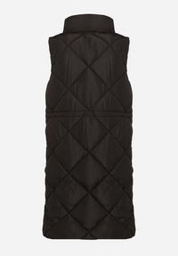 Born2be - Czarna Pikowana Kamizelka o Długim Kroju ze Stójką i Kieszeniami Avatheia. Okazja: na co dzień. Typ kołnierza: kołnierzyk stójkowy. Kolor: czarny. Materiał: jeans. Długość: długie. Wzór: aplikacja. Styl: klasyczny, casual, elegancki #2