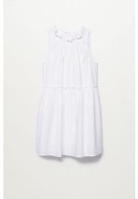 mango - Mango - Sukienka MIKONOS. Kolor: biały. Materiał: tkanina, bawełna, materiał. Wzór: gładki. Typ sukienki: rozkloszowane. Długość: mini #5